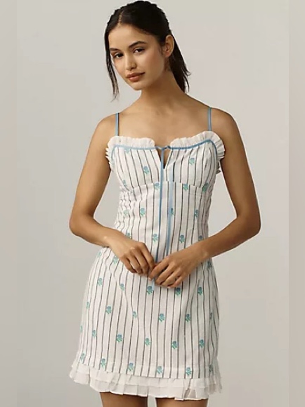 Anthropologie Maeve Sleeveless Jacquard Ruffle-Hem Mini Dress